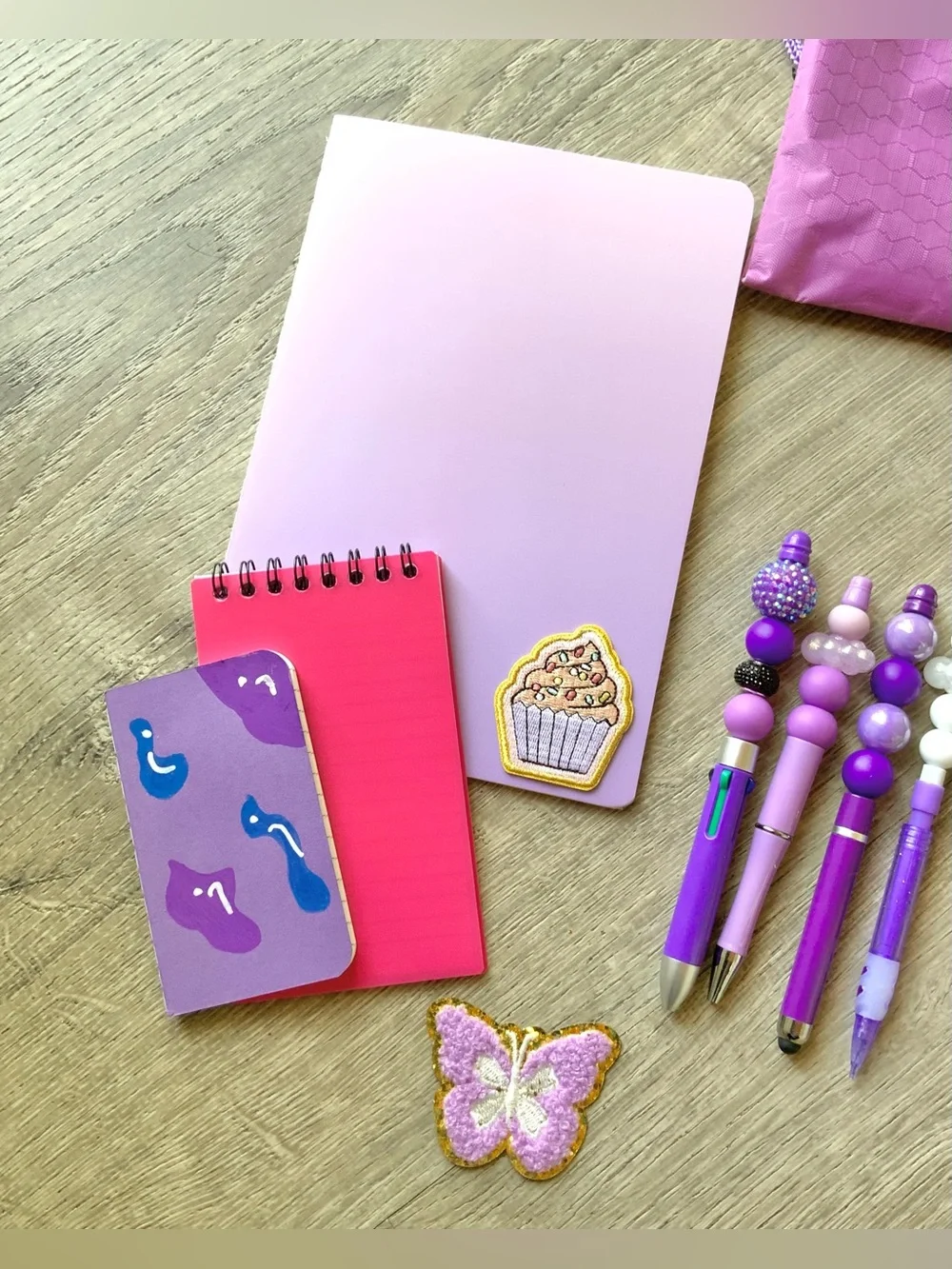 NEW Hand Crafted Stationery Set - Beaded Pens & Notebooks